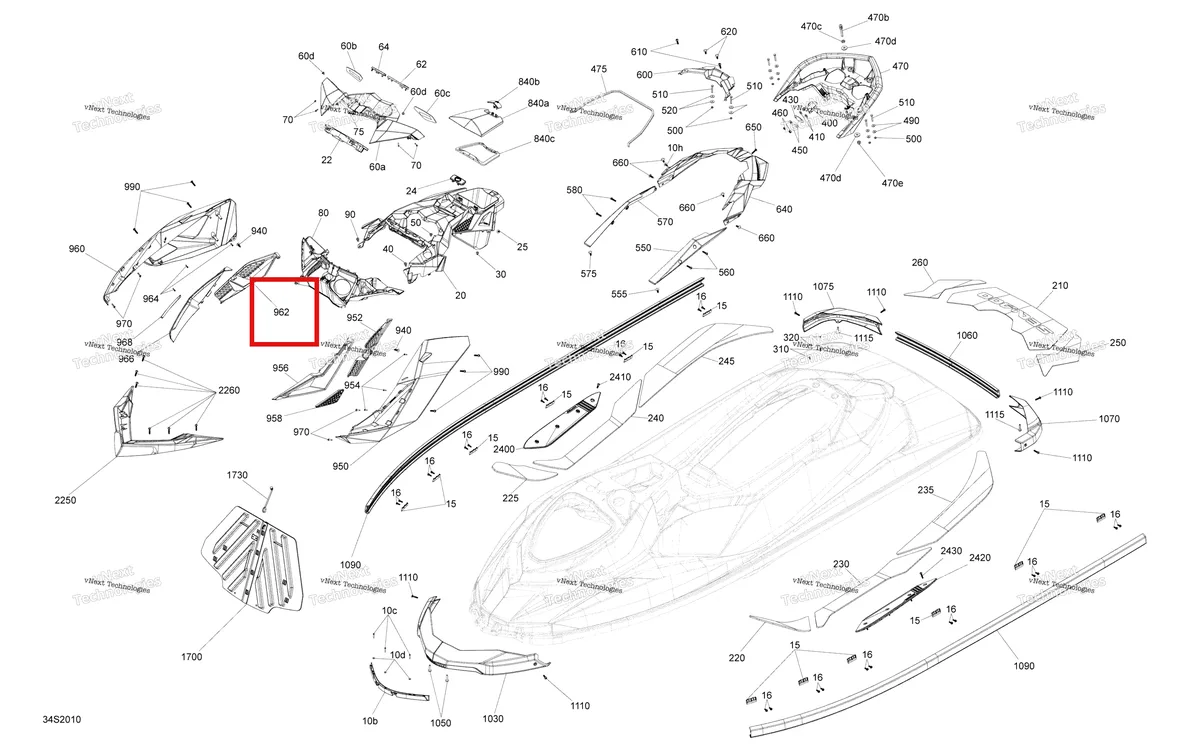 Деталь 291003349 (Глубокий чёрный правый боковой решётка Sea-Doo RXP (2016) (291003349)) на схеме узла 2020 Sea-Doo RXP 300 Body