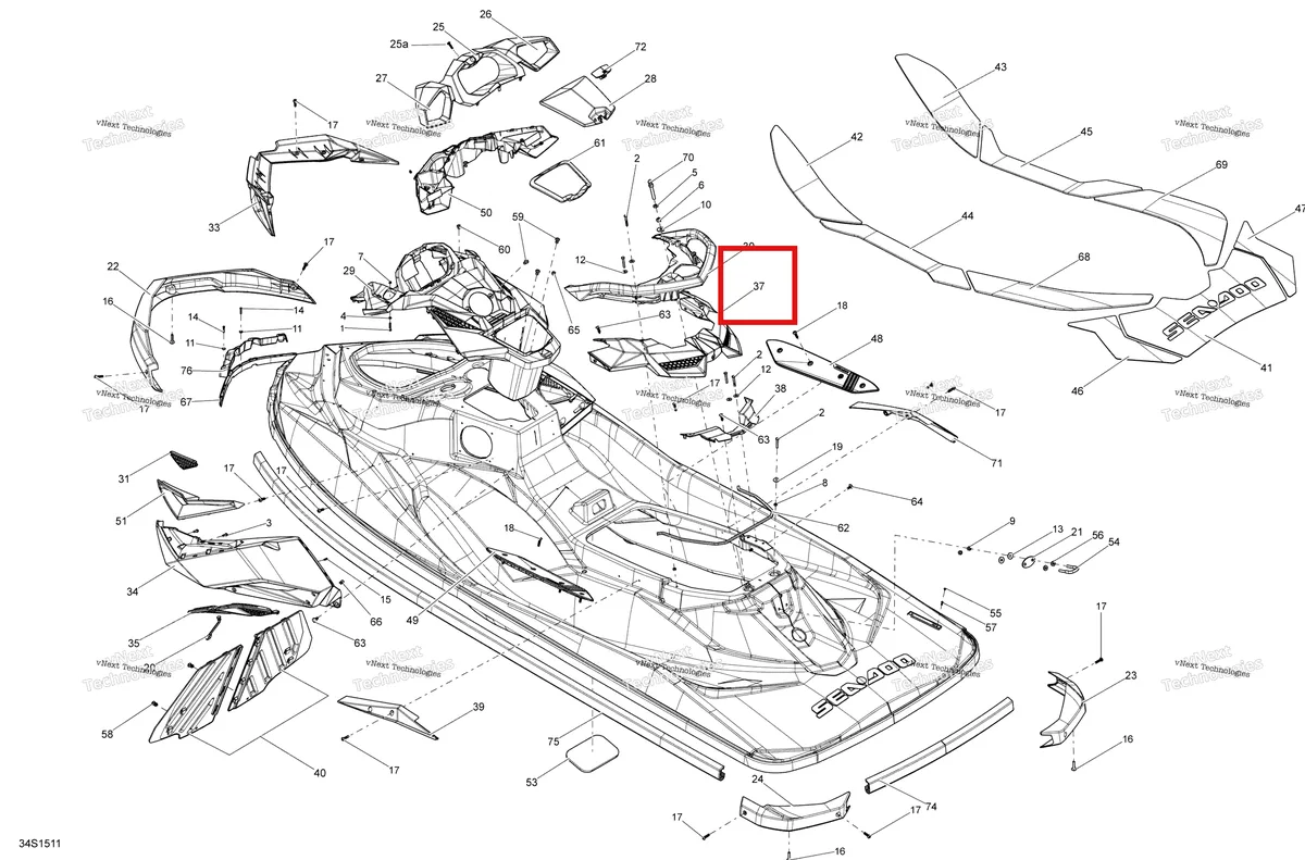 Деталь 291003350 на схеме узла 2015 Sea-Doo RXP-X 260 & RS Body