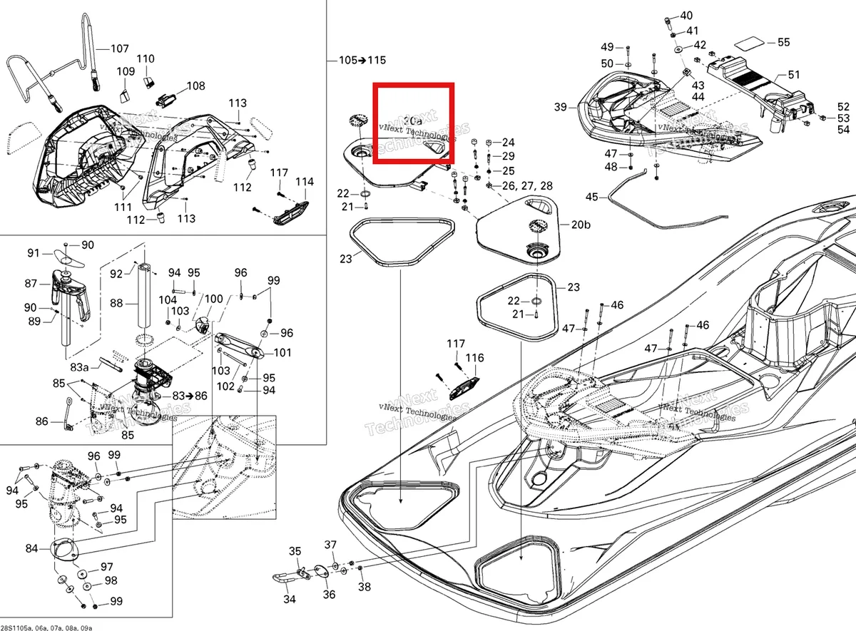 Деталь 291003368 на схеме узла 2011 Sea-Doo WAKE PRO 215 Body, Rear View 1