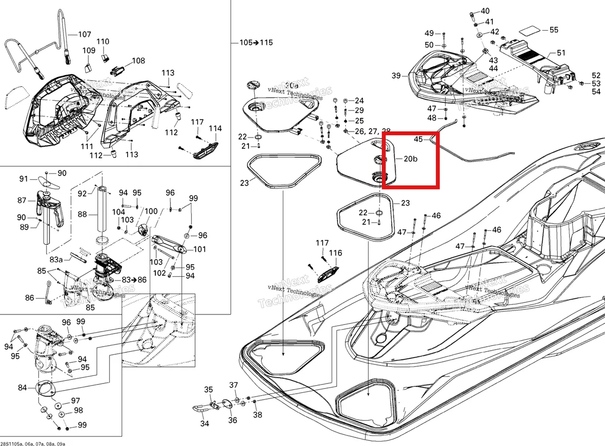 Деталь 291003370 на схеме узла 2011 Sea-Doo WAKE PRO 215 Body, Rear View 1