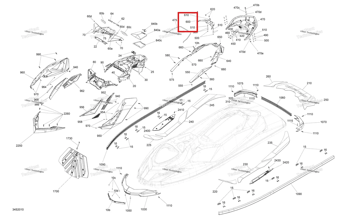 Схема применяемости: Глубокий чёрный вентиляция крышка Sea-Doo RXP (2016) (291003372)