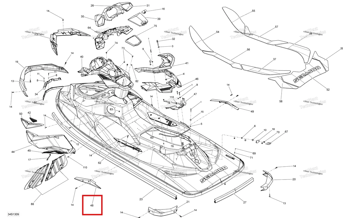 Деталь 291003373 на схеме узла 2013 Sea-Doo RXP-X 260 & RS Body