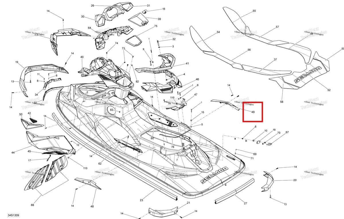 Деталь 291003374 на схеме узла 2013 Sea-Doo RXP-X 260 & RS Body