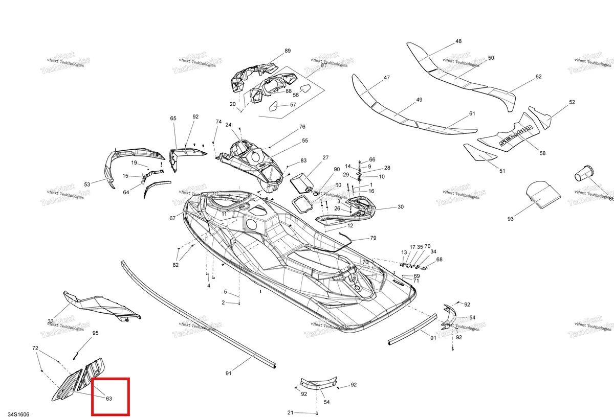 Деталь 291003391 (Divider в сборе Sea-Doo RXP (2016) (291003391)) на схеме узла 2016 Sea-Doo GTI-GTR-GTS Body