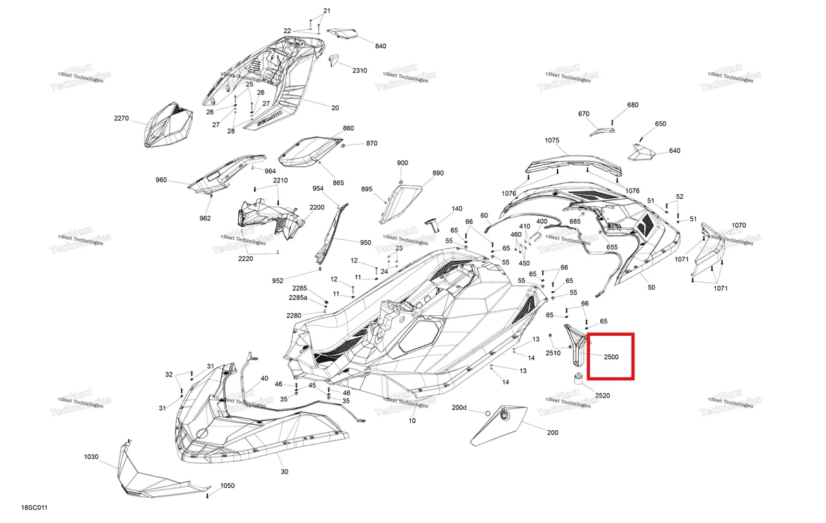 Схема применяемости: Задний опора Sea-Doo Spark (2016) (291003440)