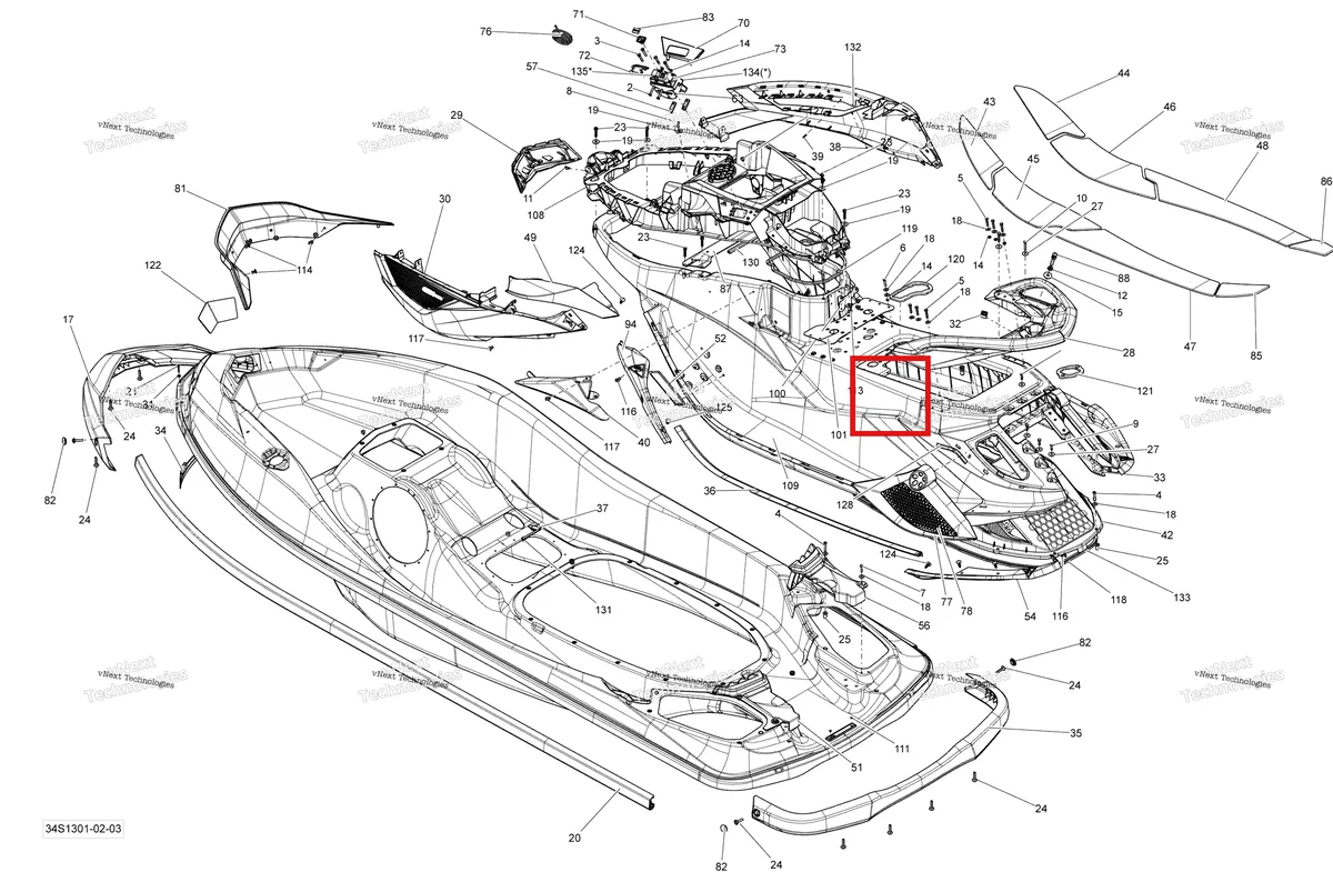 Деталь 291003505 на схеме узла 2013 Sea-Doo GTX S 155 Body