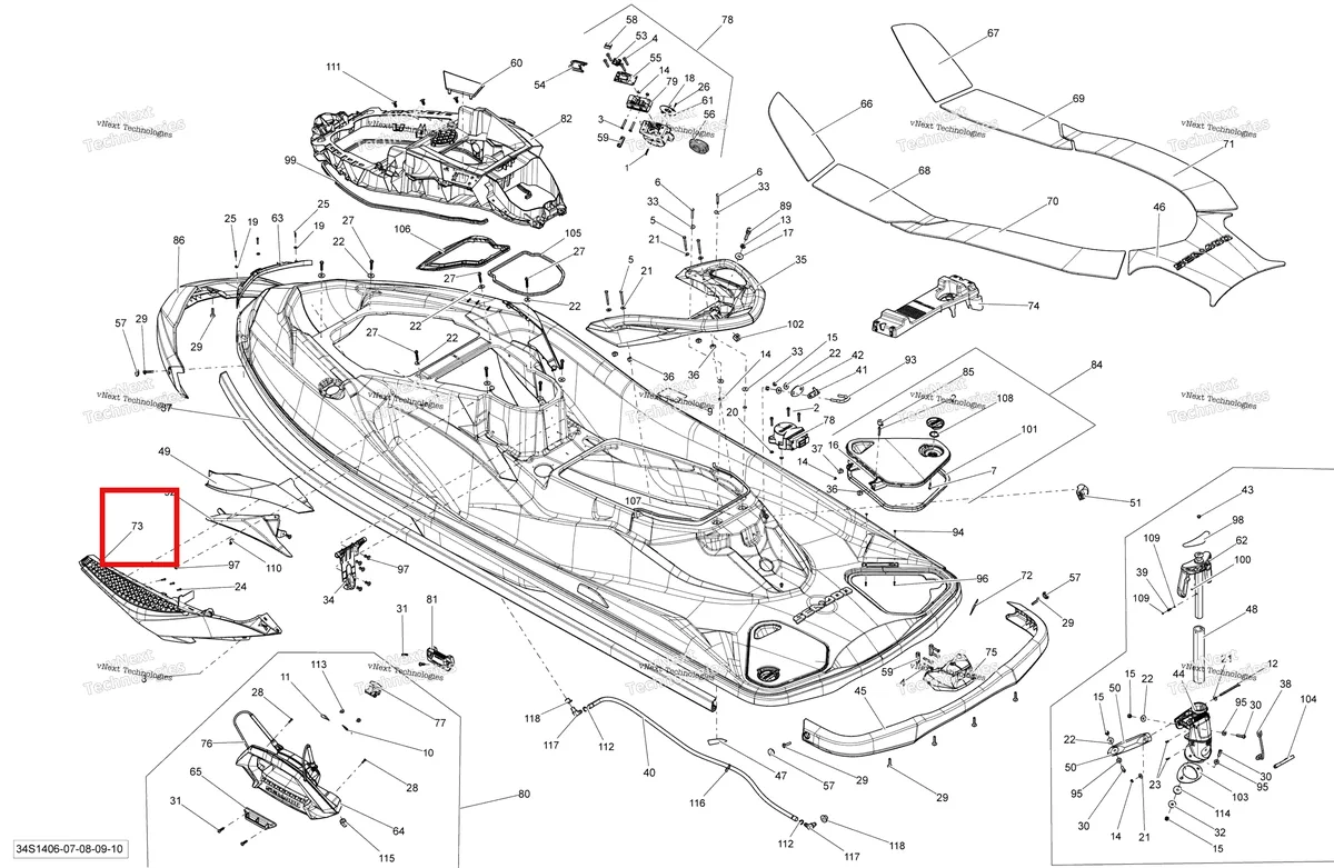 Деталь 291003511 (Левый передний крышка в сборе Sea-Doo GTX 215 (2012) (291003511)) на схеме узла 2014 Sea-Doo WAKE PRO 215 Body