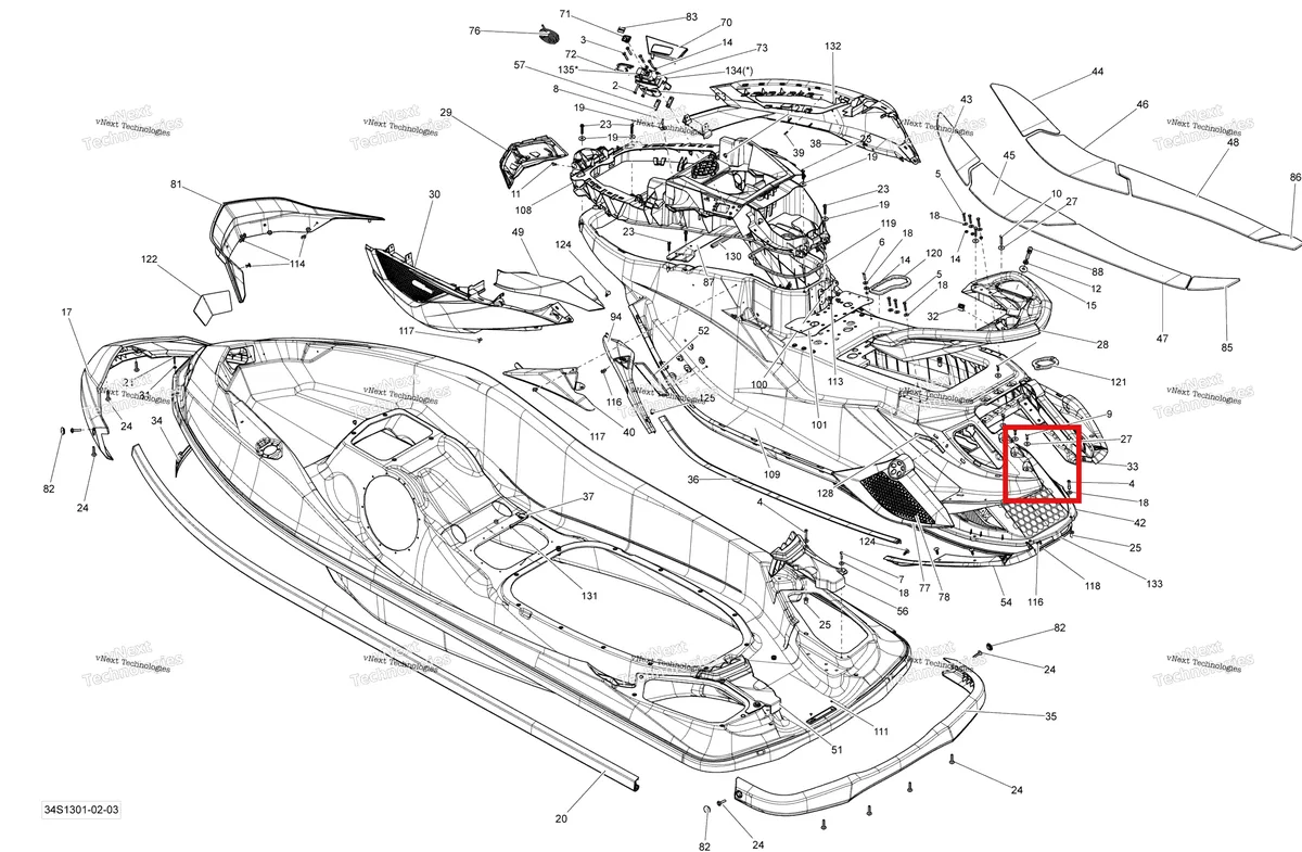 Деталь 291003516 (Правый верхний корпус крышка крышка Sea-Doo GTX 215 (2012) (291003516)) на схеме узла 2013 Sea-Doo GTX S 155 Body