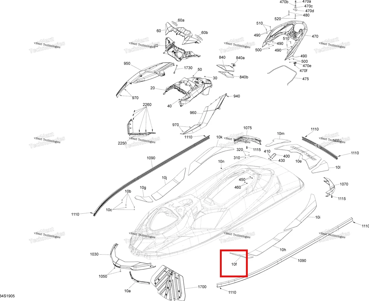 Деталь 291003573 на схеме узла 2019 Sea-Doo GTR 230 Body