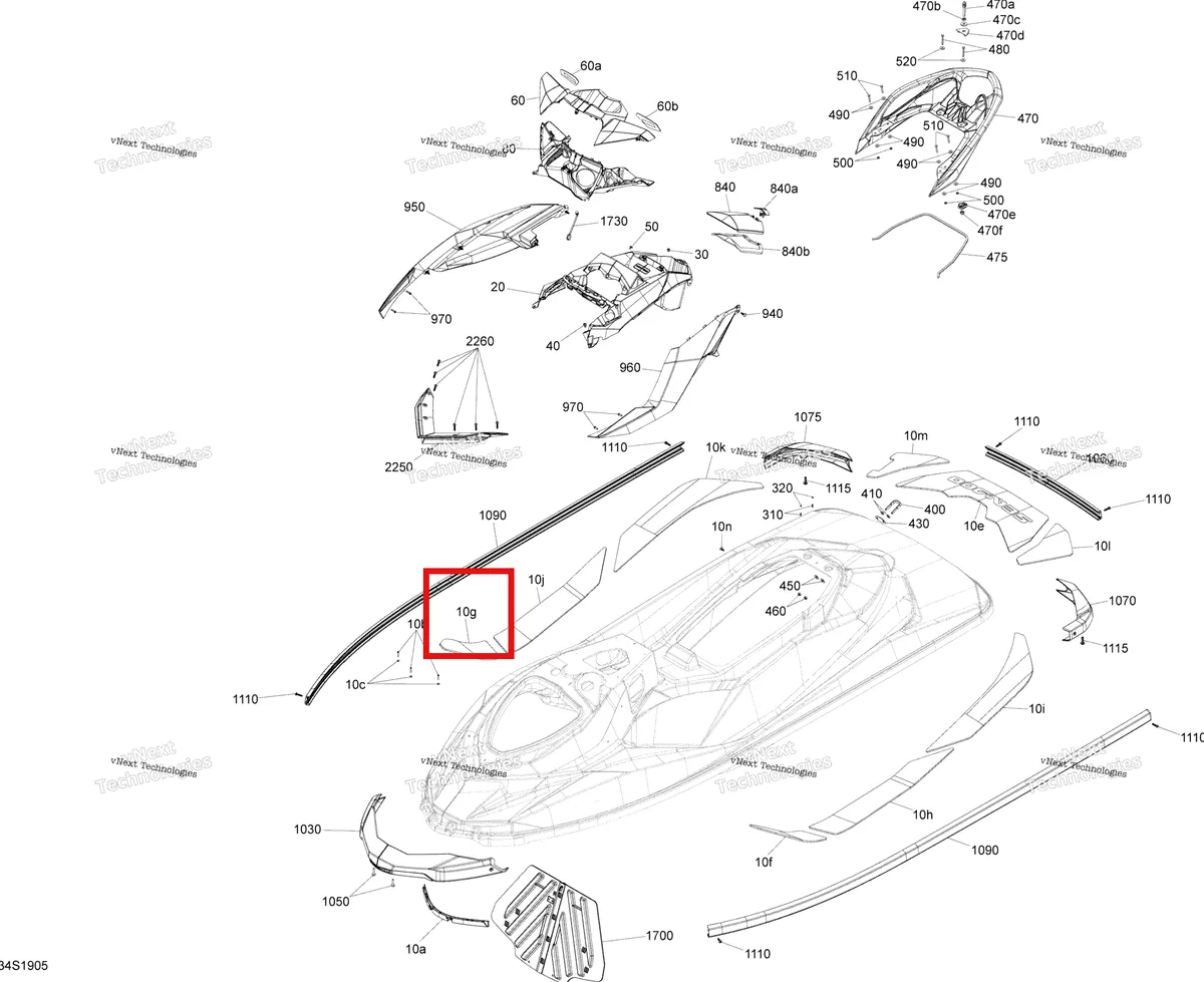 Деталь 291003574 на схеме узла 2019 Sea-Doo GTR 230 Body
