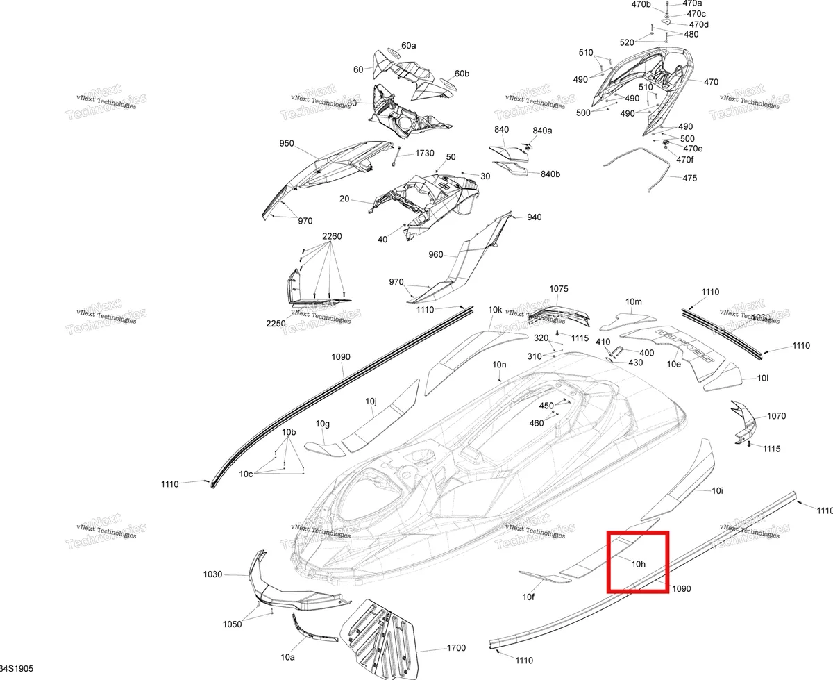 Деталь 291003575 на схеме узла 2019 Sea-Doo GTR 230 Body