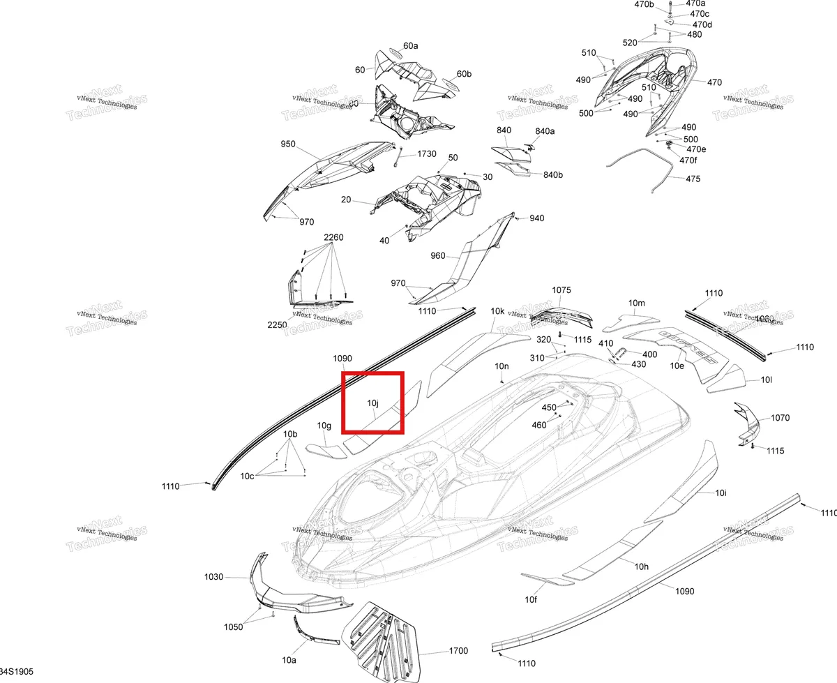 Деталь 291003576 на схеме узла 2019 Sea-Doo GTR 230 Body