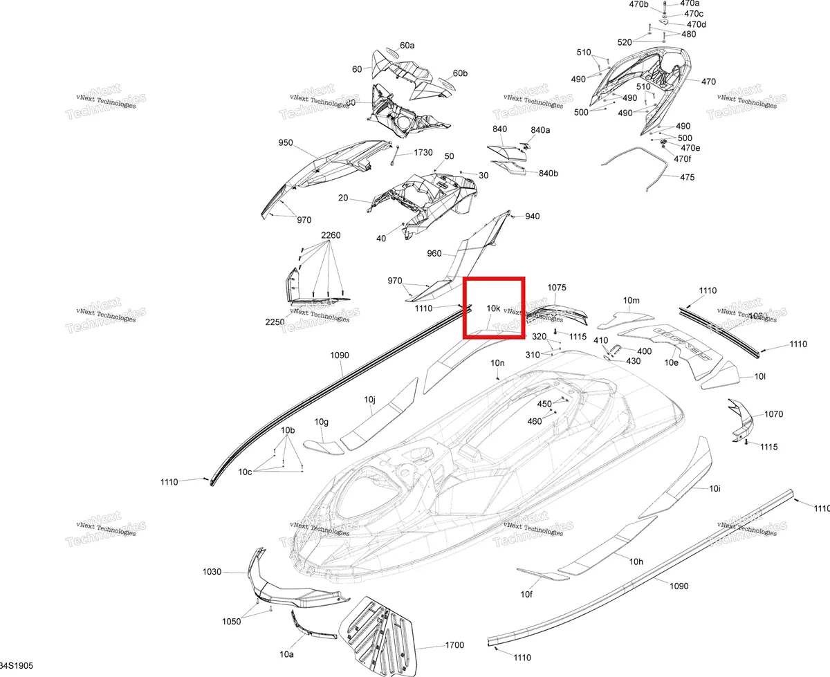 Деталь 291003578 (Задний Center Carpet правый Sea-Doo RXP (2016) (291003578)) на схеме узла 2019 Sea-Doo GTR 230 Body