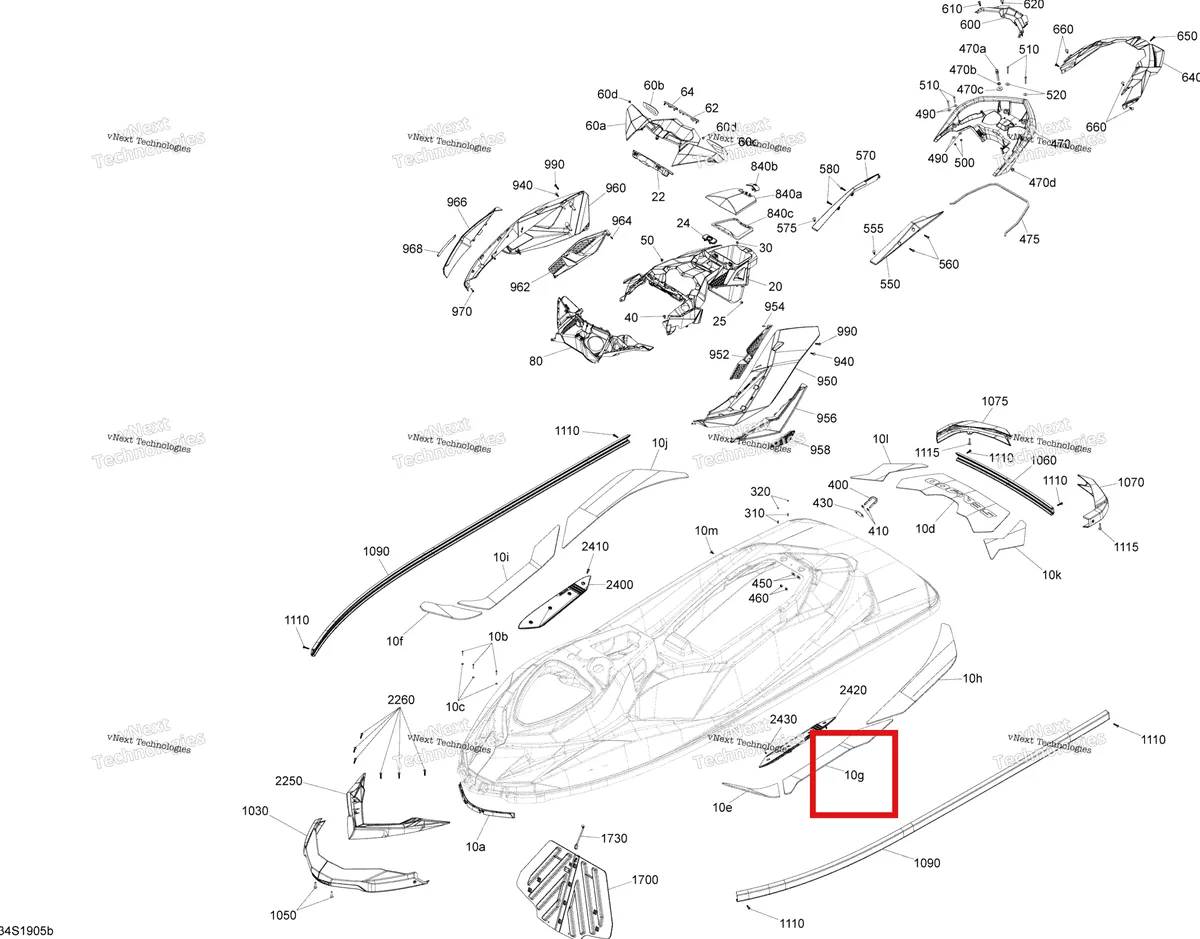 Деталь 291003589 (Center передний Carpet левый Sea-Doo RXP (2016) (291003589)) на схеме узла 2019 Sea-Doo GTR 230 Body - Package X