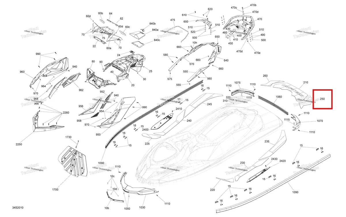 Деталь 291003593 (Задний Carpet левый Sea-Doo RXP (2016) (291003593)) на схеме узла 2020 Sea-Doo RXP 300 Body