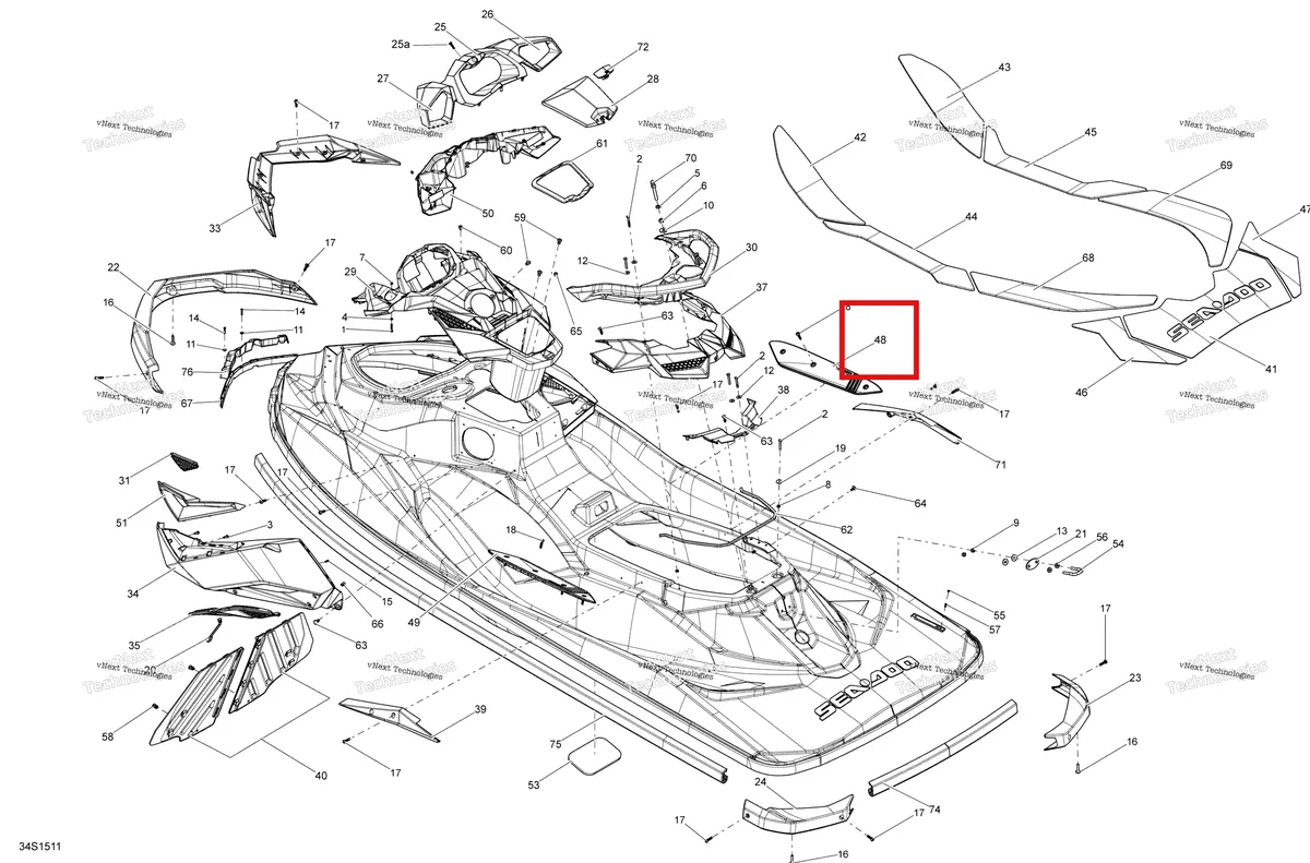 Деталь 291003637 на схеме узла 2015 Sea-Doo RXP-X 260 & RS Body