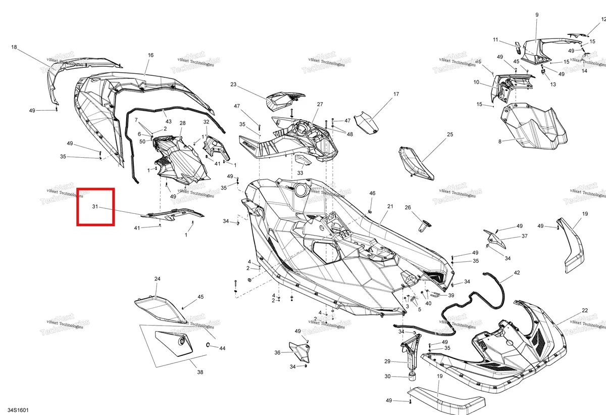 Схема применяемости: Левый панель облицовка Sea-Doo Spark (2016) (291003696)