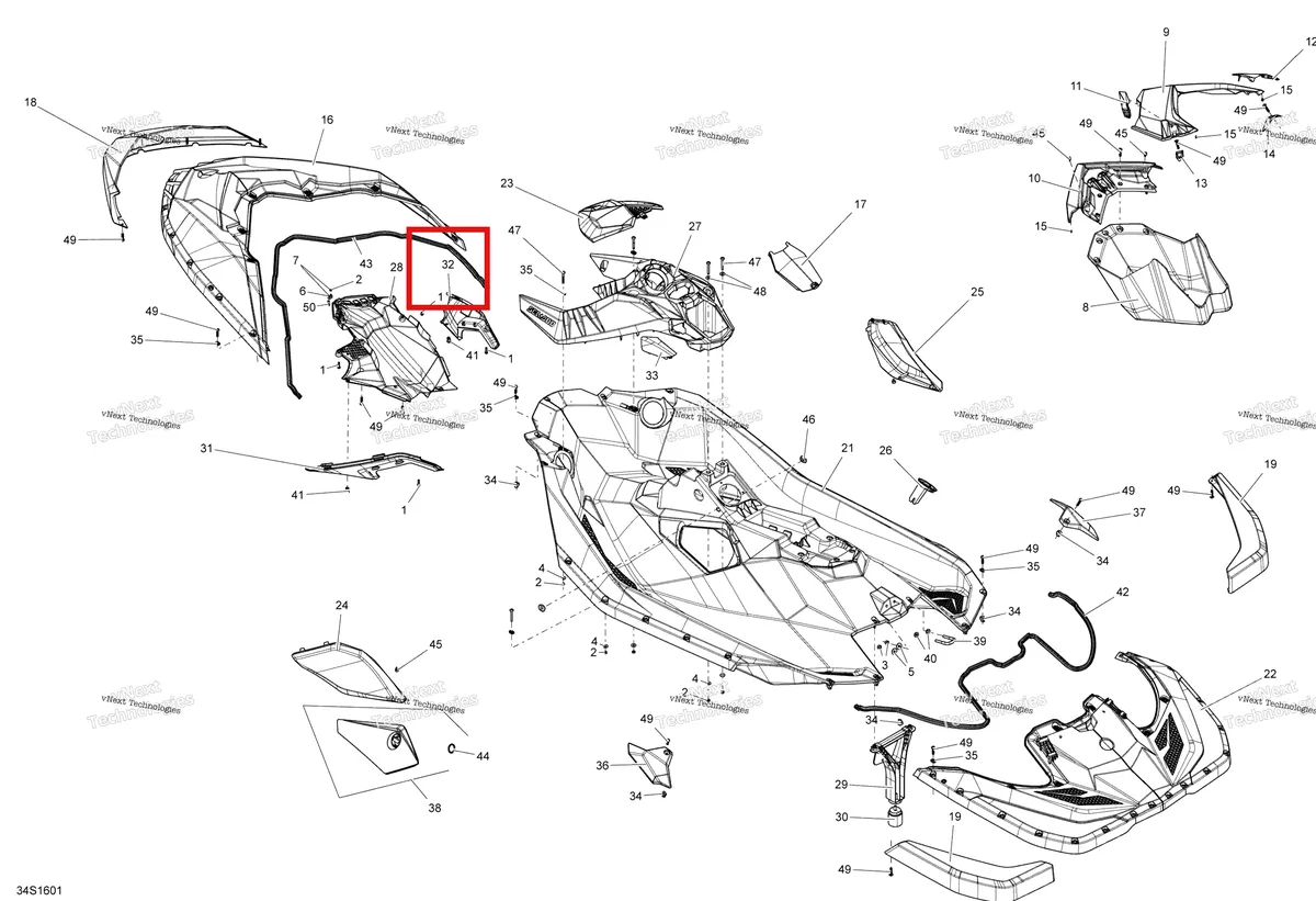 Схема применяемости: Правый панель облицовка Sea-Doo Spark (2016) (291003697)