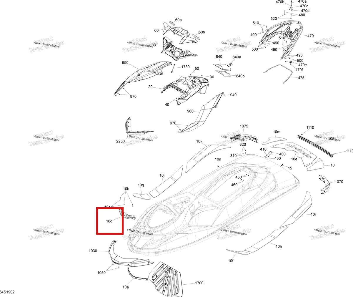 Деталь 291003704 на схеме узла 2019 Sea-Doo GTI 130 Body