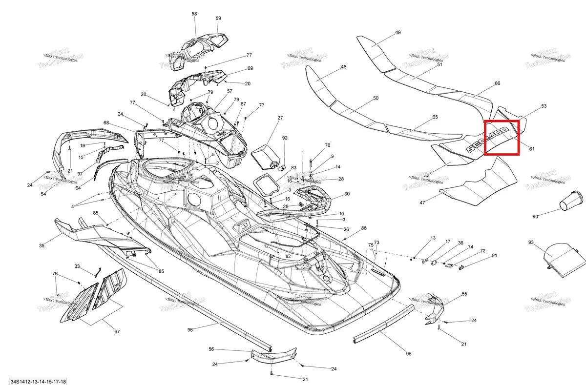 Деталь 291003741 на схеме узла 2014 Sea-Doo GTI 130 Body