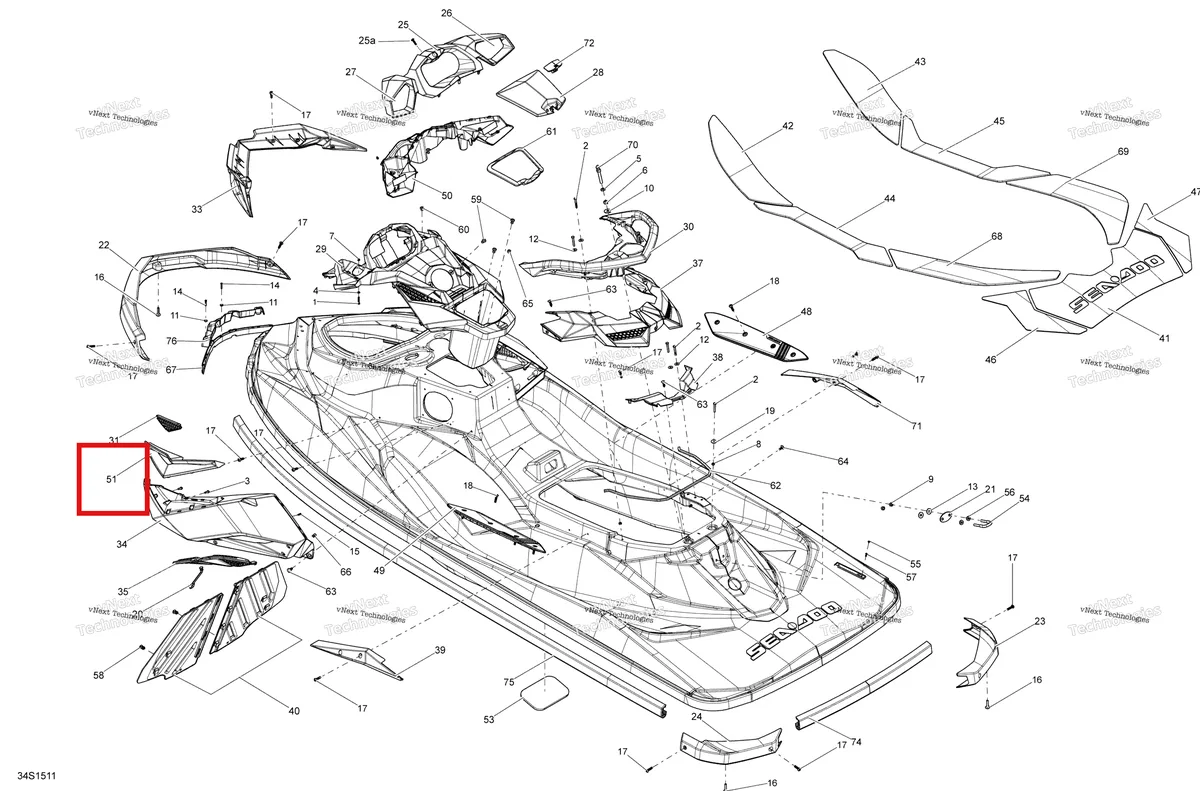Деталь 291003816 на схеме узла 2015 Sea-Doo RXP-X 260 & RS Body
