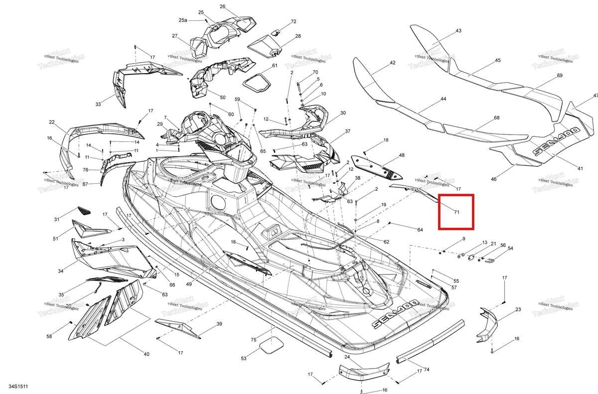 Деталь 291003933 на схеме узла 2015 Sea-Doo RXP-X 260 & RS Body