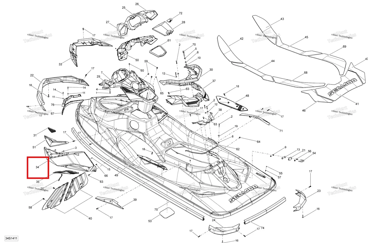 Деталь 291003936 на схеме узла 2014 Sea-Doo RXP-X 260 & RS Body