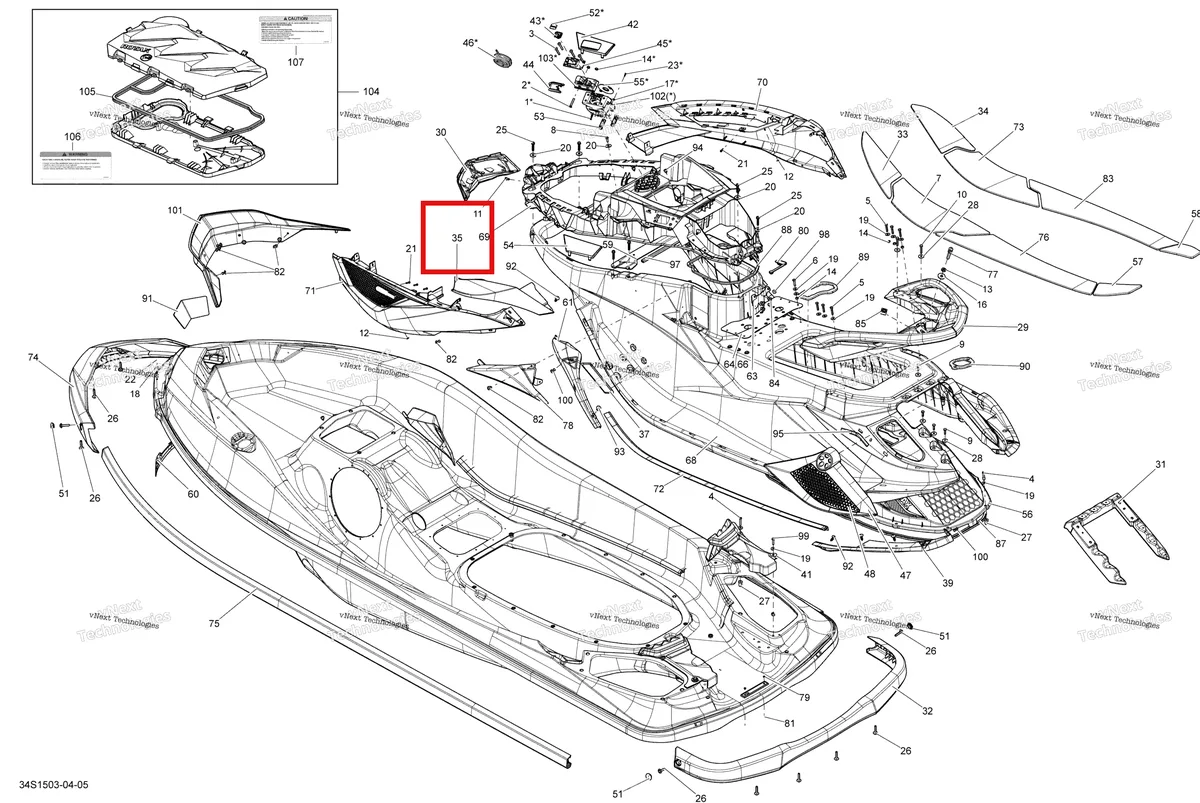 Деталь 291003944 на схеме узла 2015 Sea-Doo RXT-X AS 260 & RS Body