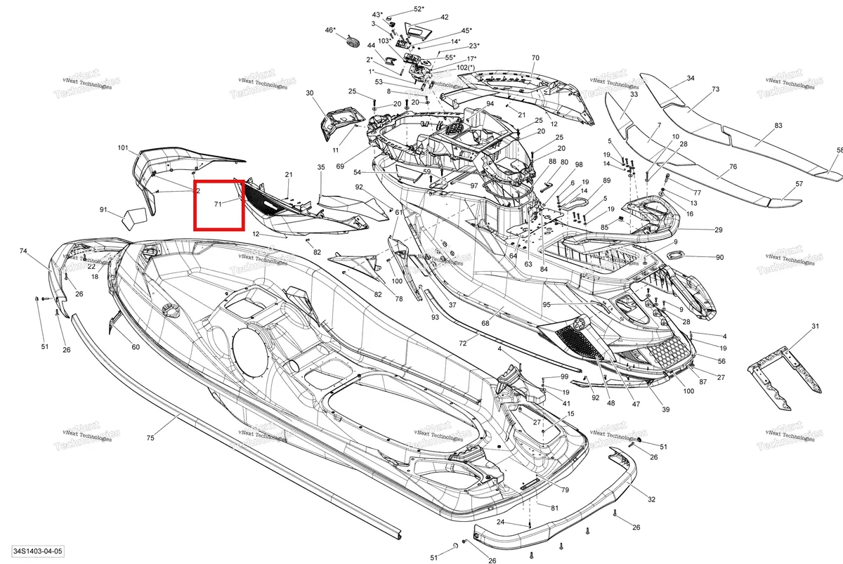 Деталь 291003948 на схеме узла 2014 Sea-Doo RXT-X AS 260 & RS Body