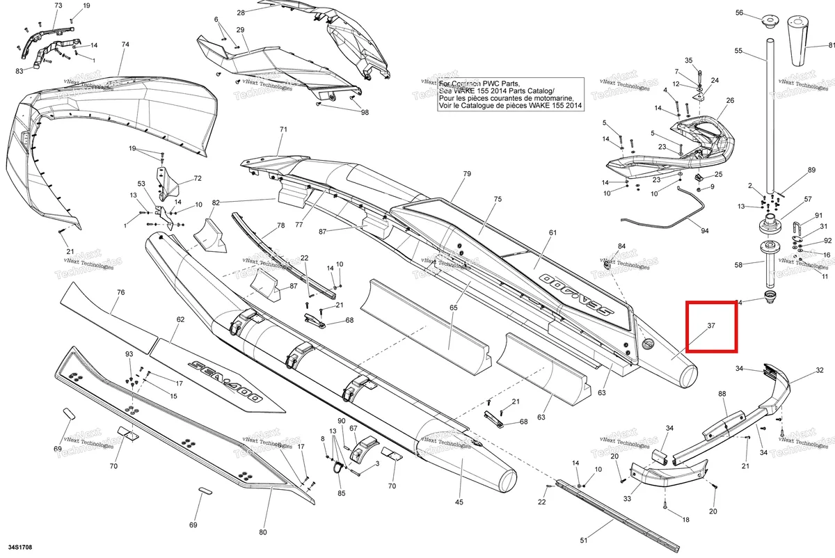Деталь 291003955 на схеме узла 2018 Sea-Doo SAR 155 Body