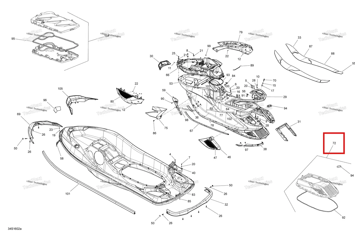 Схема применяемости: DECK EXTENSION в сборе Sea-Doo RXT (2016) (291004056)