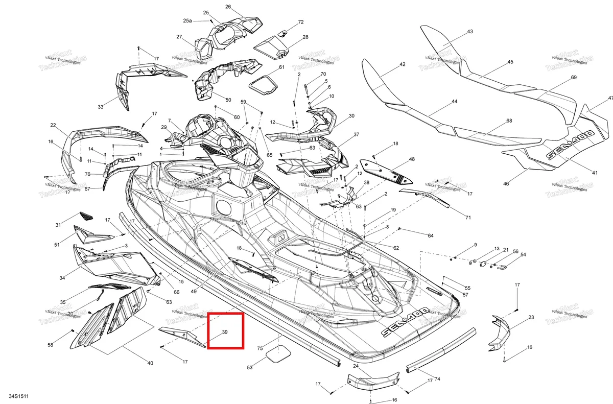Деталь 291004090 на схеме узла 2015 Sea-Doo RXP-X 260 & RS Body