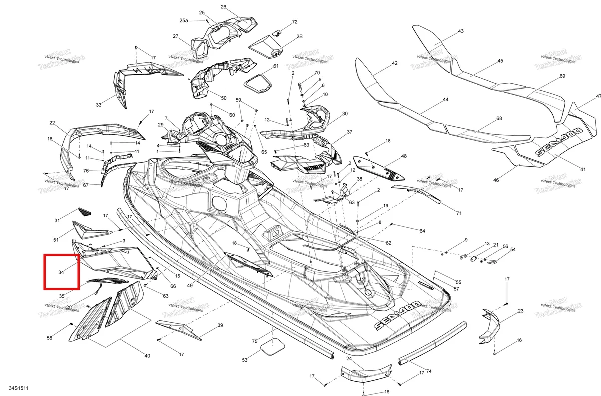 Деталь 291004095 на схеме узла 2015 Sea-Doo RXP-X 260 & RS Body