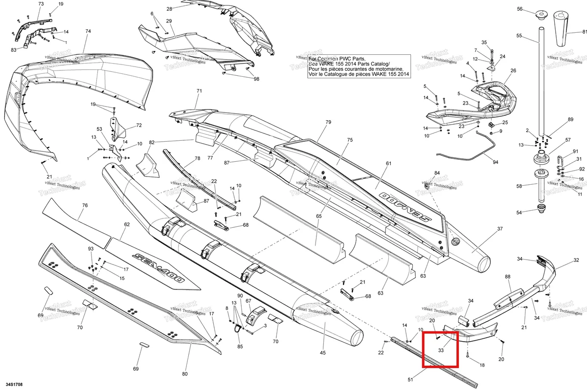 Деталь 291004152 на схеме узла 2018 Sea-Doo SAR 155 Body