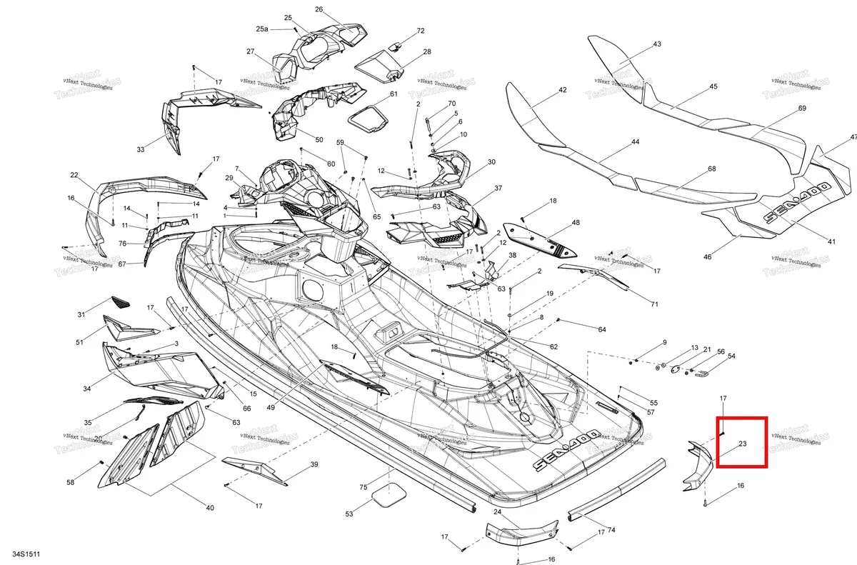 Деталь 291004153 на схеме узла 2015 Sea-Doo RXP-X 260 & RS Body