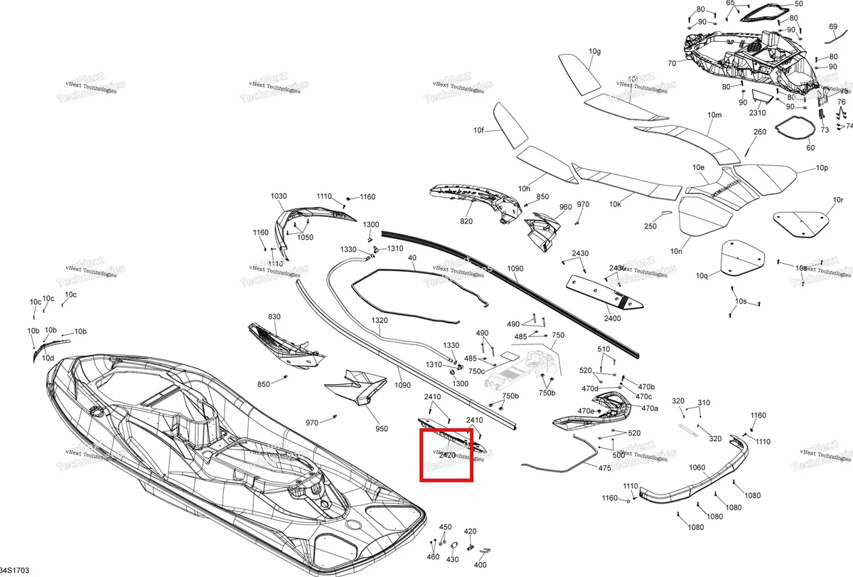 Схема применяемости: Подножка левый Sea-Doo RXT (2016) (291004195)
