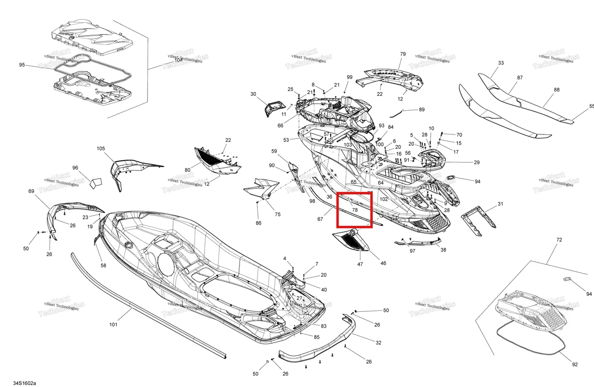 Схема применяемости: Верхний DECK ASS Sea-Doo RXT (2016) (291004211)
