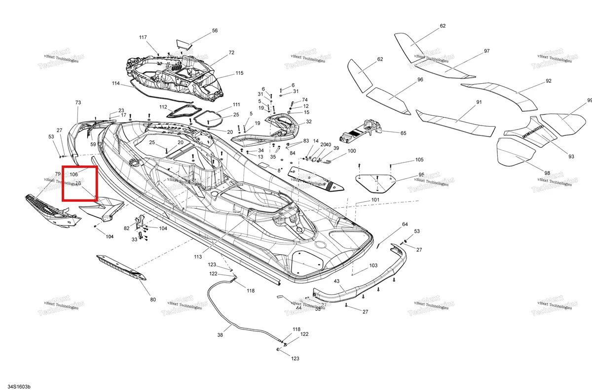Схема применяемости: Правый Cosmetic двигатель 260 HP Sea-Doo RXT (2016) (291004241)