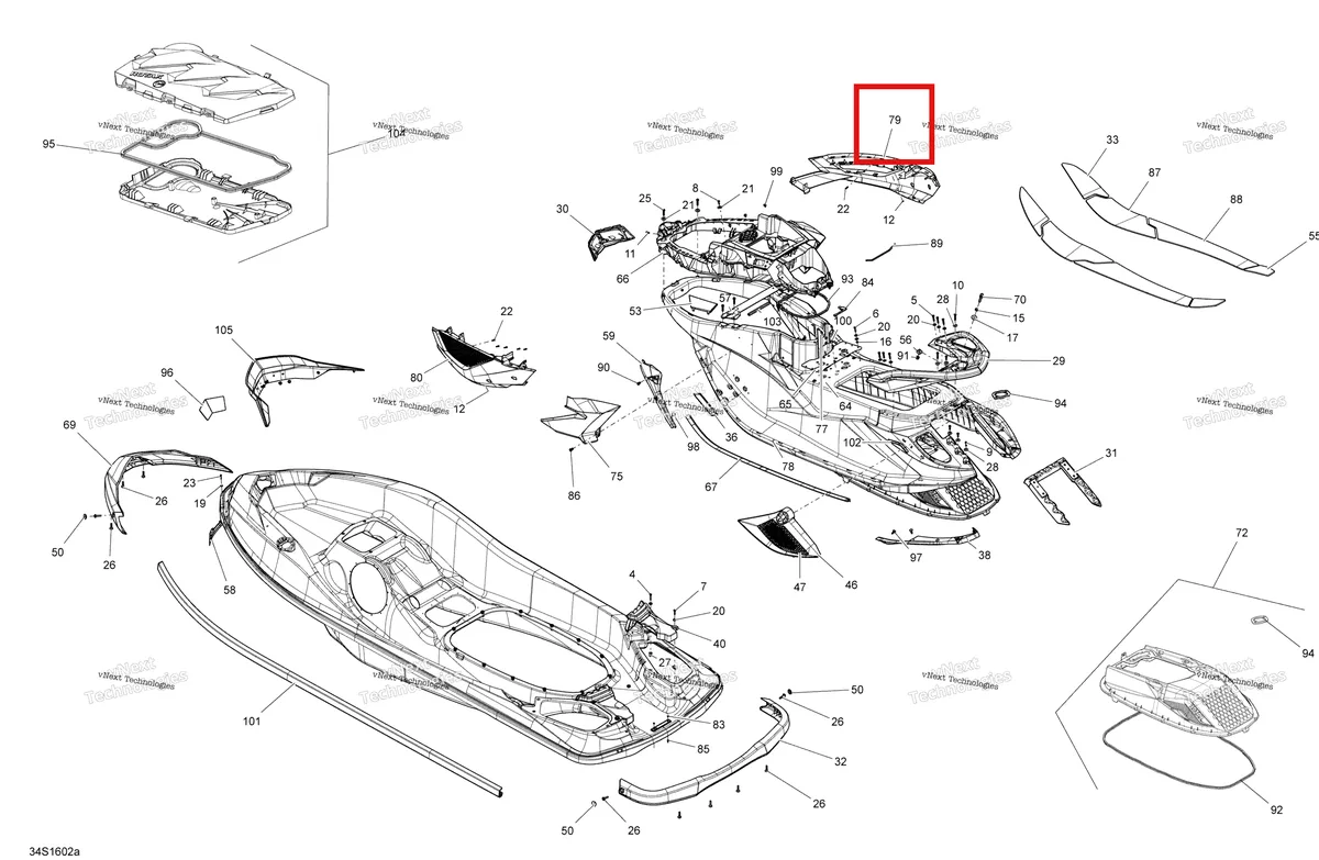 Деталь 291004249 (Передний правый COSMETIC ASS модель GTX S Sea-Doo GTX (2016) (291004249)) на схеме узла 2016 Sea-Doo GTX Body - With Suspension