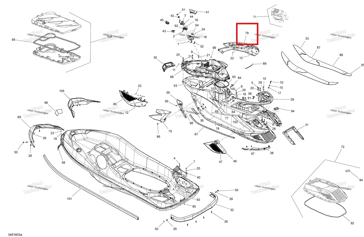 Схема применяемости: Передний правый COSM ASS Sea-Doo RXT (2016) (291004253)