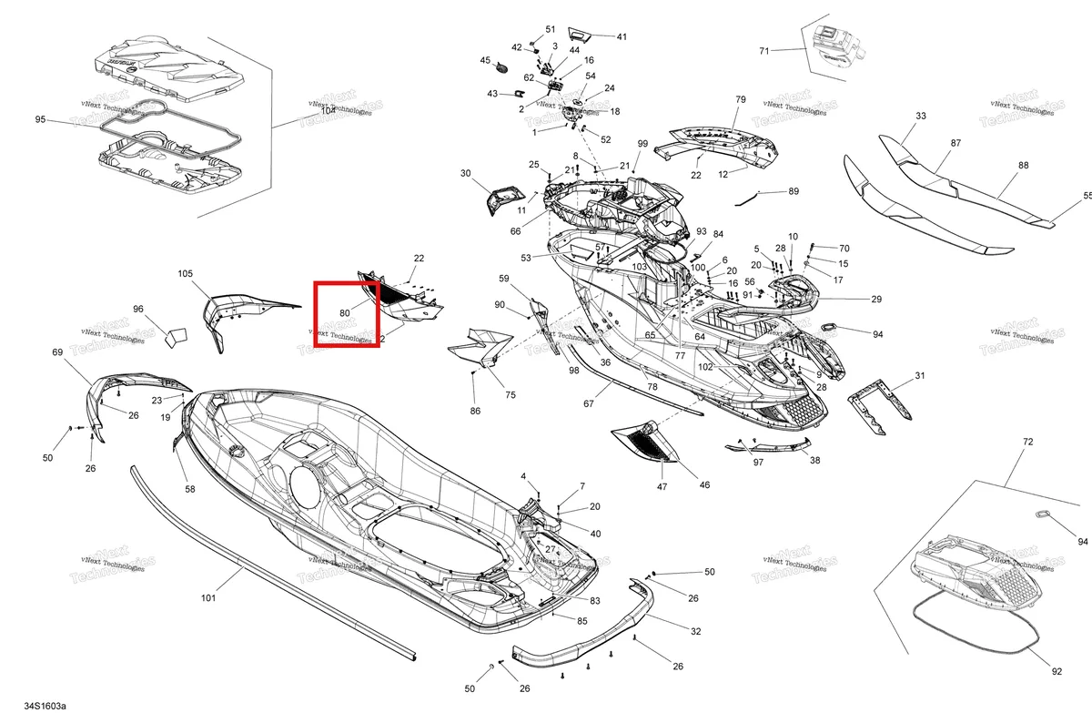 Схема применяемости: Передний левый COSM ASS Sea-Doo RXT (2016) (291004254)