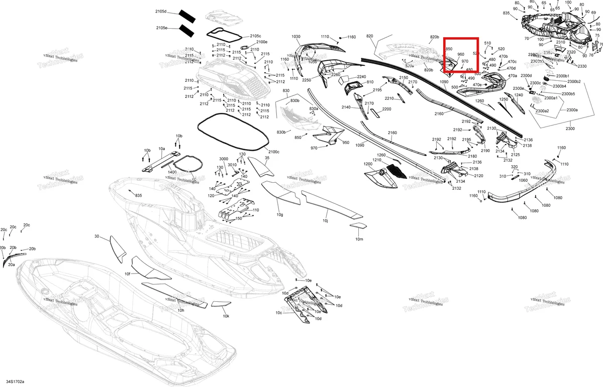 Деталь 291004258 (Правый Cosmetic модель GTX S iS Sea-Doo GTX (2016) (291004258)) на схеме узла 2017 Sea-Doo GTX Body - Gtx S 155, Gtx Ltd S 260