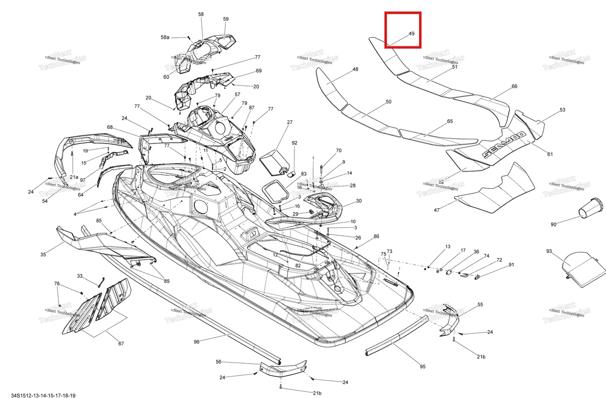 Деталь 291004268 на схеме узла 2015 Sea-Doo GTI SE 130 Body