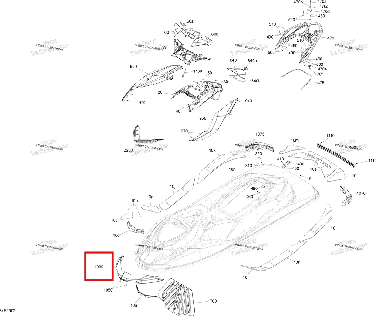 Деталь 291004277 на схеме узла 2019 Sea-Doo GTI 130 Body