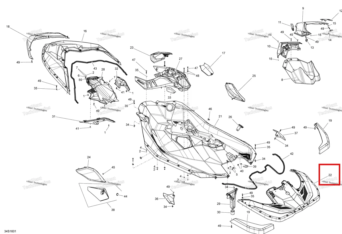 Схема применяемости: Carrosserie Deck модель цвет красный Sea-Doo Spark (2016) (291004326)