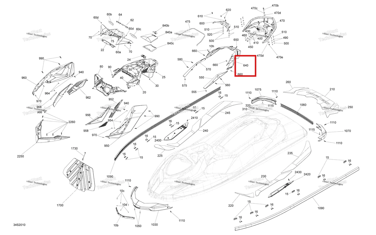 Деталь 291004365 (Глубокий чёрный Cosmetic задний Sea-Doo RXP (2016) (291004365)) на схеме узла 2020 Sea-Doo RXP 300 Body