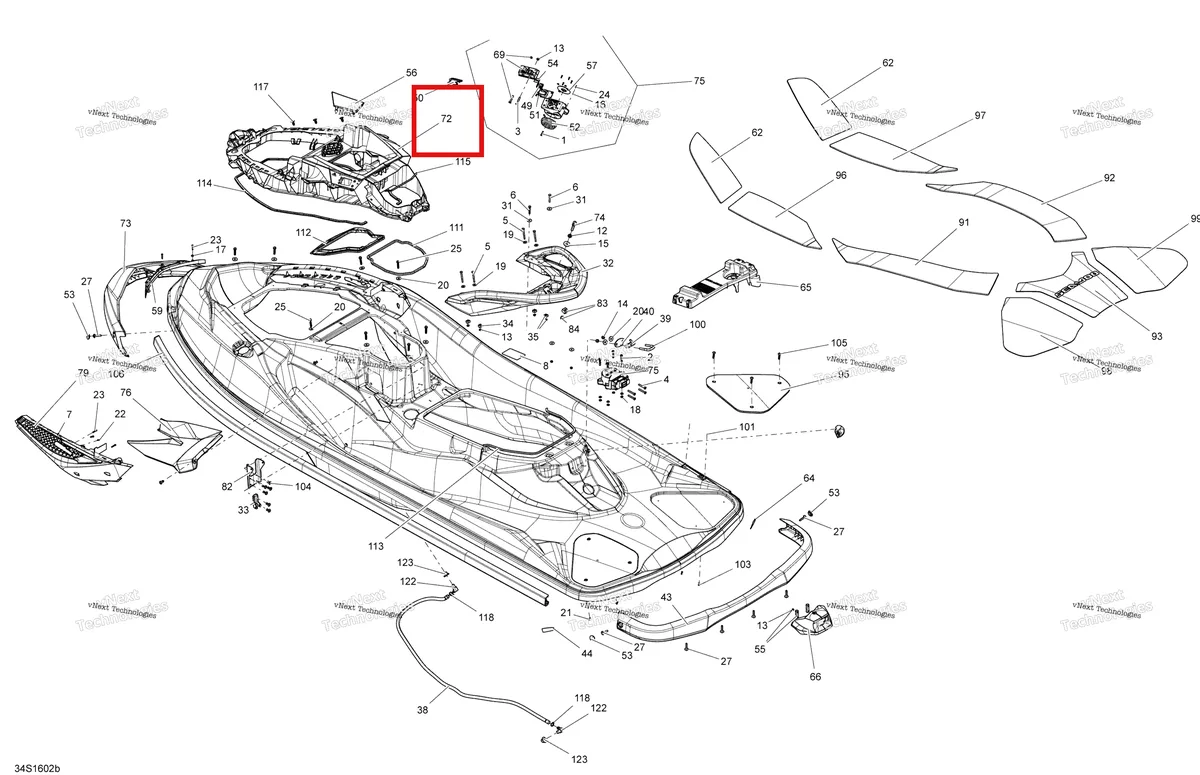 Схема применяемости: Передний блок Sea-Doo RXT (2016) (291004400)