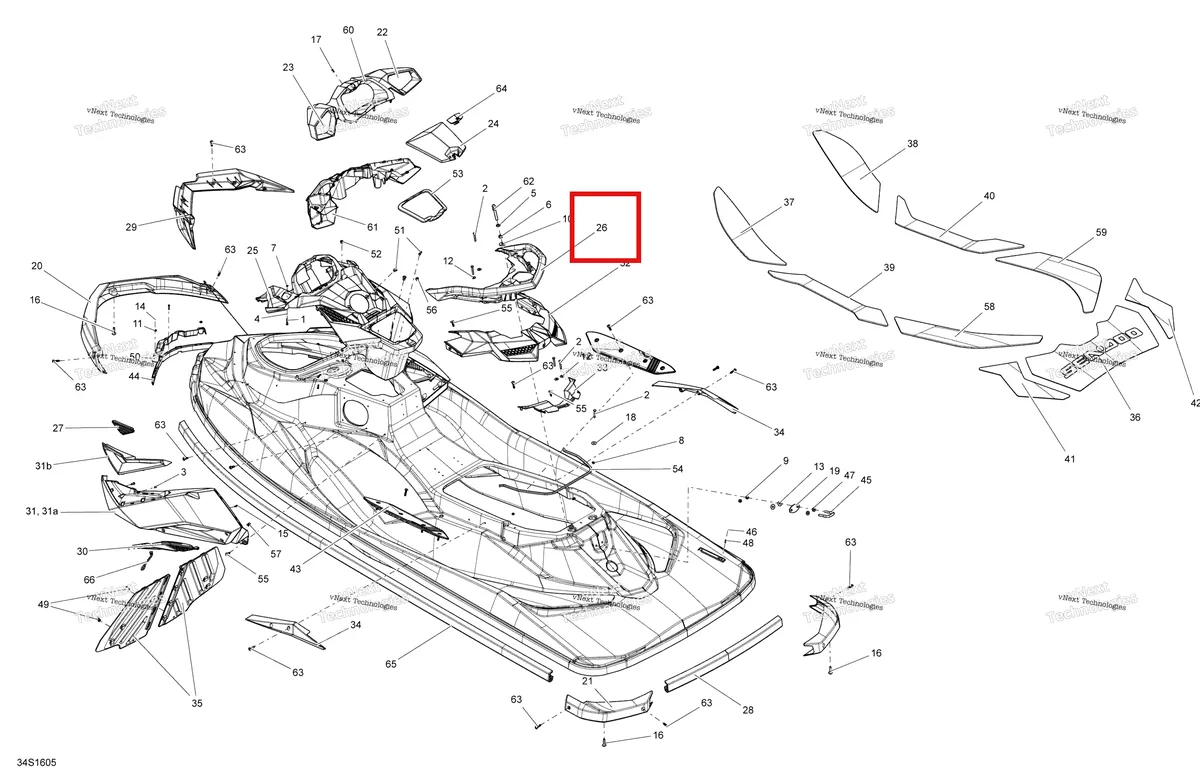 Деталь 291004414 (Задний поручень Sea-Doo RXP (2016) (291004414)) на схеме узла 2016 Sea-Doo RXP Body