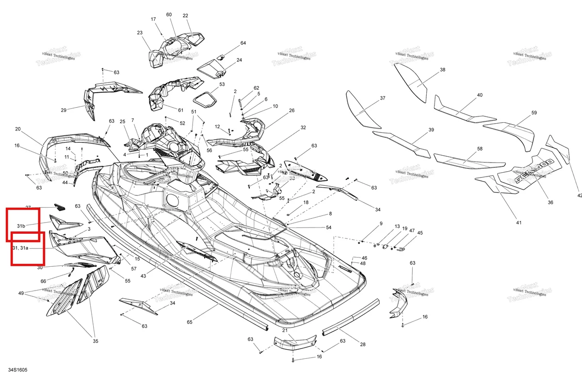 Деталь 291004418 (COSMETIC ASS модель цвет белый включает 30 Sea-Doo RXP (2016) (291004418)) на схеме узла 2016 Sea-Doo RXP Body