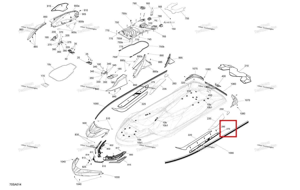 Деталь 291004470 на схеме узла 2021 Sea-Doo RXT X 300 Body - System